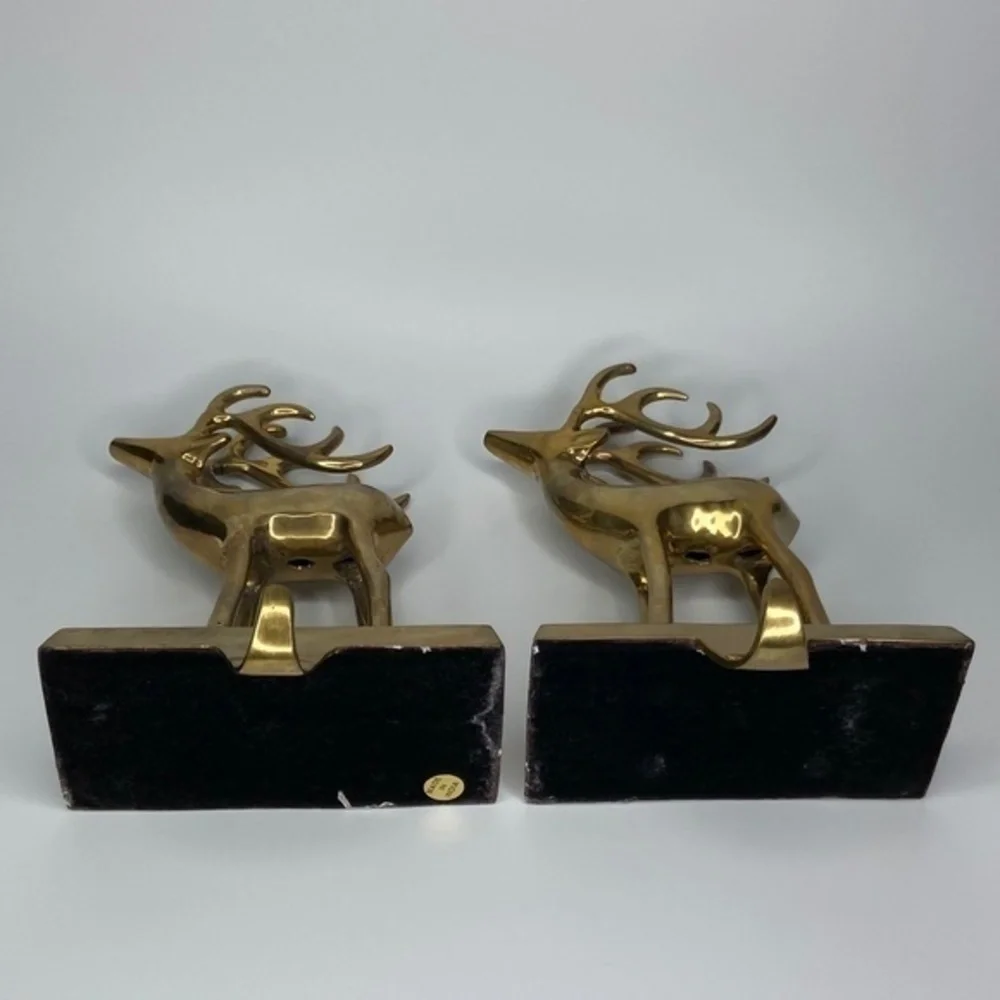 Pair of Brass Mantel‎ Holder Hangers Reindeer Christmas Holiday Stocking